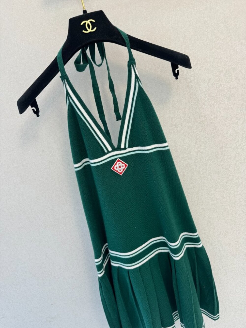 New Casablanca Green Pleated Halter Knit Mini Dress - Size M - Picture 3 of 6